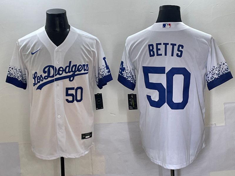 Men Los Angeles Dodgers #50 Betts White blue City Edition Nike MLB Jersey style 2->los angeles dodgers->MLB Jersey